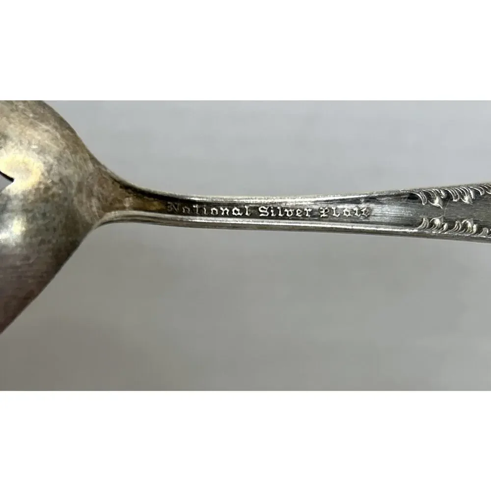 National Silver Silverplate Bonbon, Nut, Olive Pierced Spoon King Edward Pattern